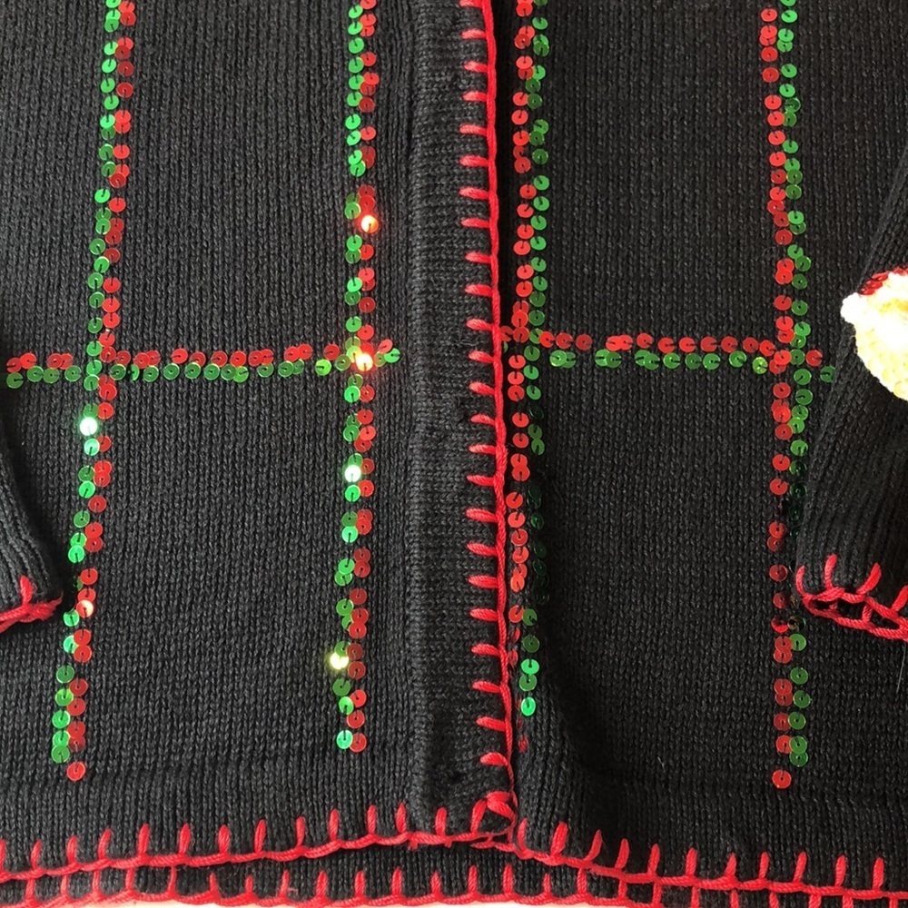 Vintage LEMON GRASS Festive Black Red Sequin Embellished Cardigan Sweater PM - Picture 5 of 13
